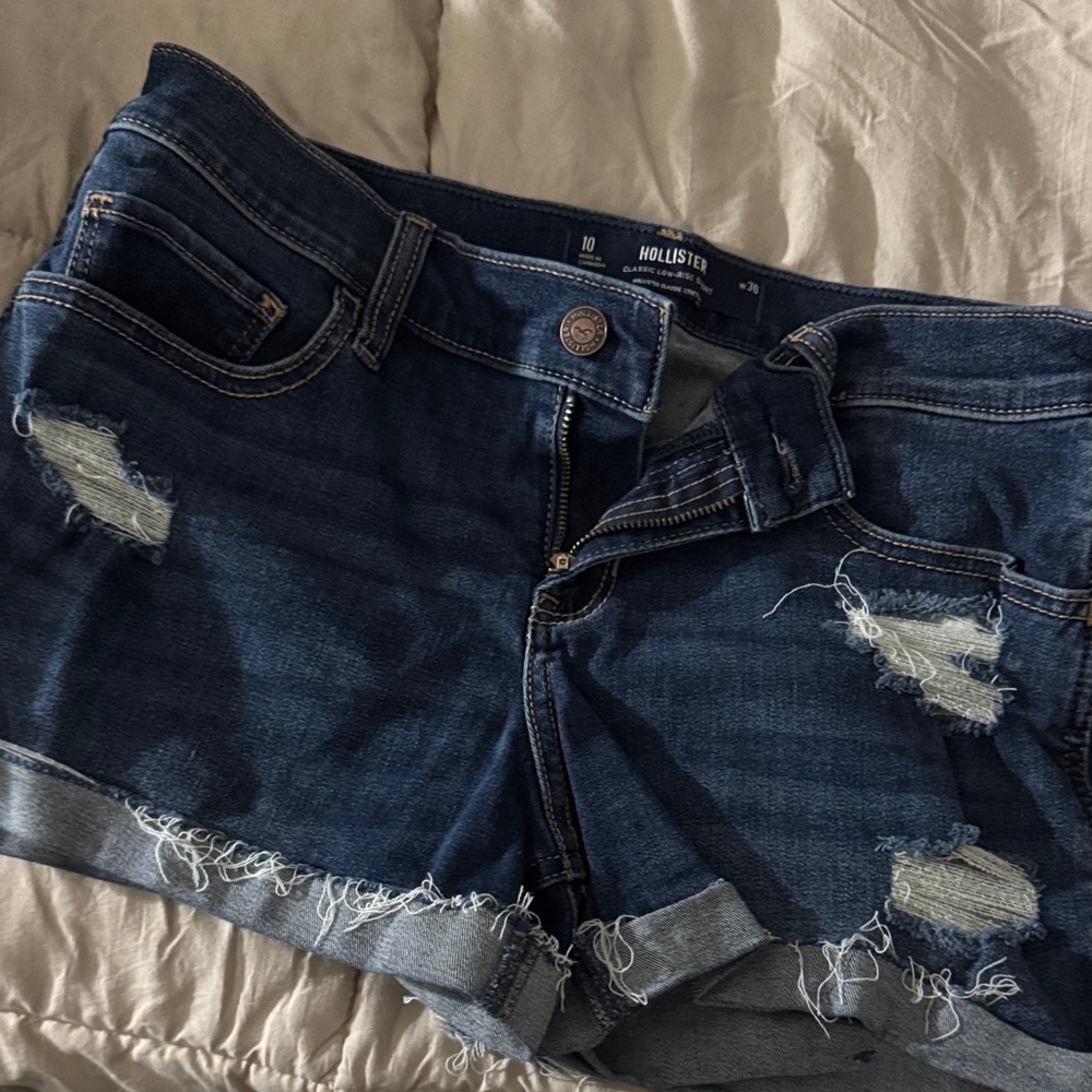 Hollister Dark Blue Ripped Denim Shorts
